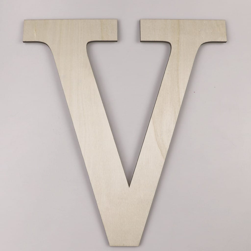 Wooden Letter V for wall decor or craft projects. Unfinished wooden letters, perfect for DIY projects.