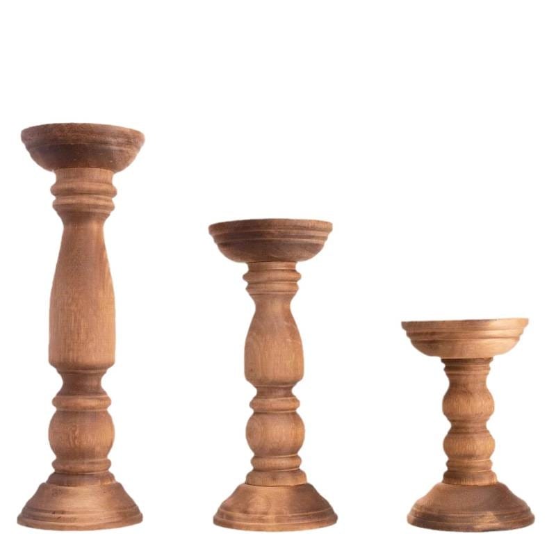 Wholesale Wooden Candle Stands: Vintage brown solid wood candle holders, multiple sizes for candles & decor.