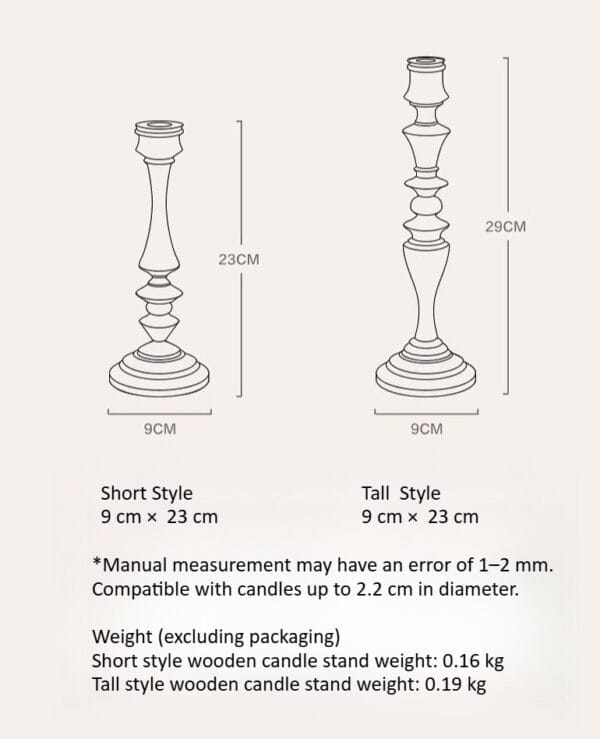 Rustic Oak Candlesticks (Pair): Short & tall wooden candlesticks, 23-29cm height. Ideal for restaurant or gifting.
