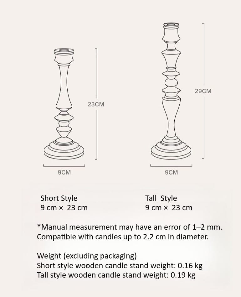 Rustic Oak Candlesticks (Pair): Short & tall wooden candlesticks, 23-29cm height. Ideal for restaurant or gifting.