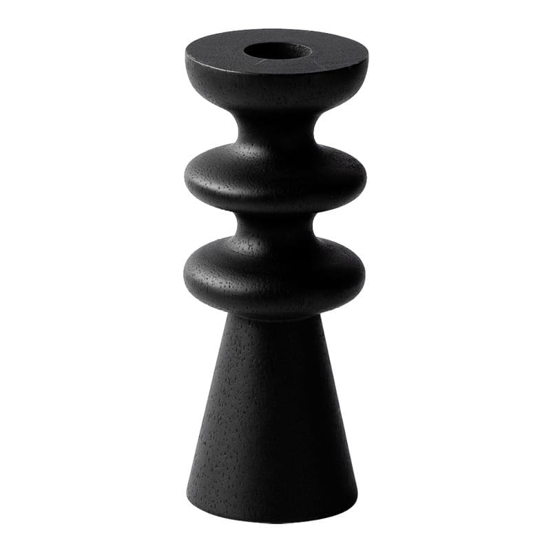 Matte Black Wood-Effect Pillar Candle Holder: Roman, Circle, Goblet design for pillar candles.