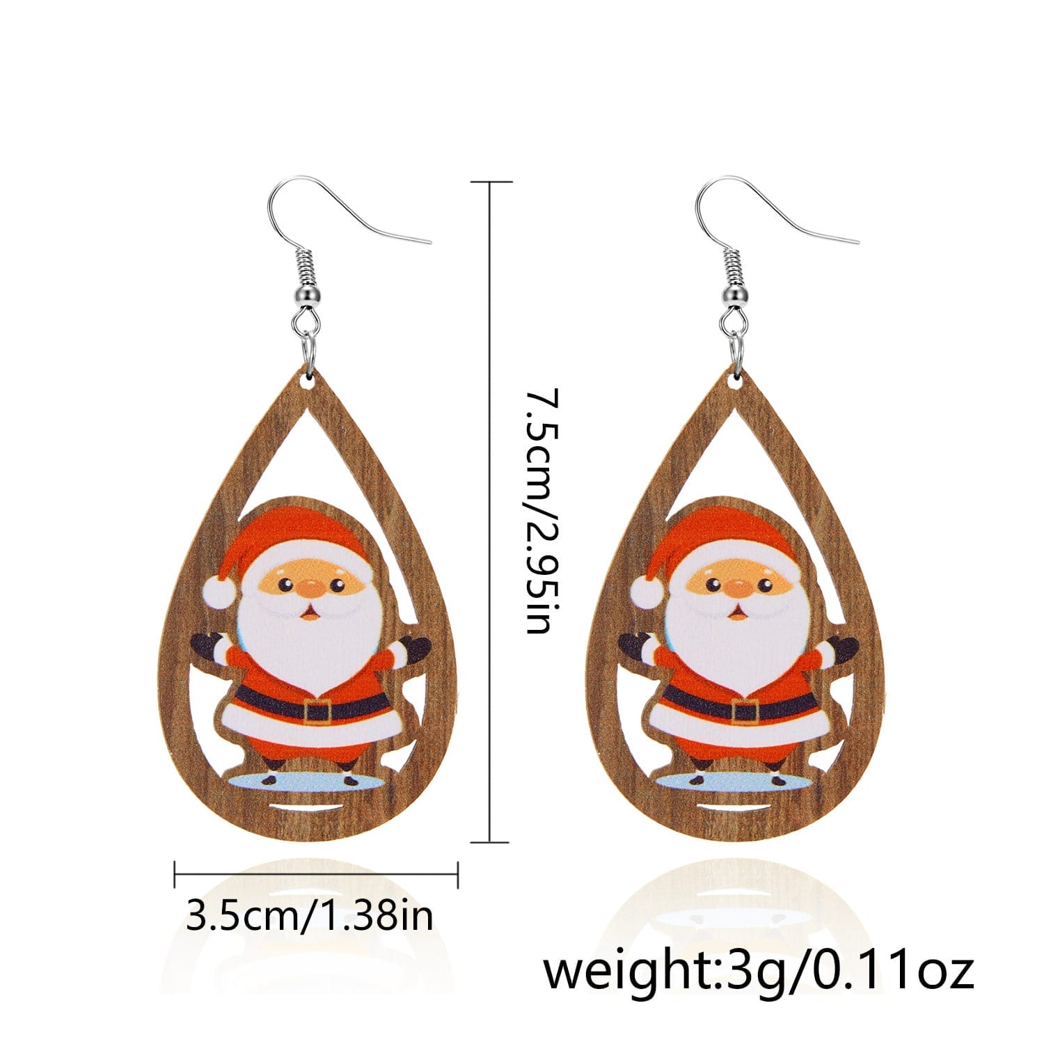 Santa Claus earrings. Wooden teardrop Christmas holiday earrings.