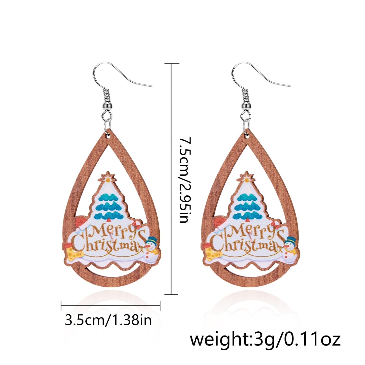 Teardrop Christmas earrings with a festive tree design, perfect for holiday cheer.