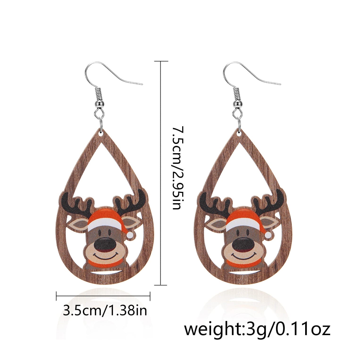 Reindeer earrings: Teardrop-shaped earrings with a cute reindeer wearing a Santa hat