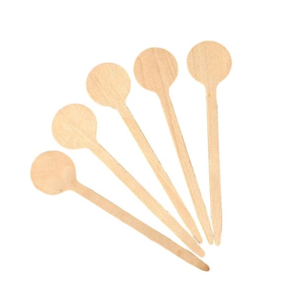 Custom wooden stir sticks, perfect for coffee and other beverages. Disposable wooden stirrers.