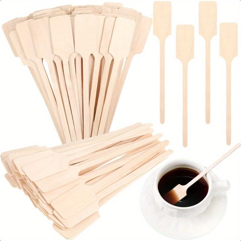 Custom wooden stir sticks, eco-friendly coffee stirrers, perfect for tea and coffee. Disposable and convenient.
