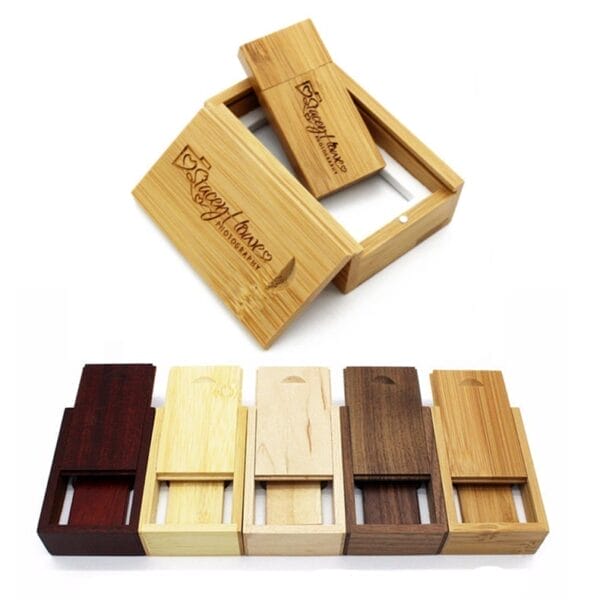 Wooden USB drive and box set with custom laser engraving, eco-friendly flash drive storage
