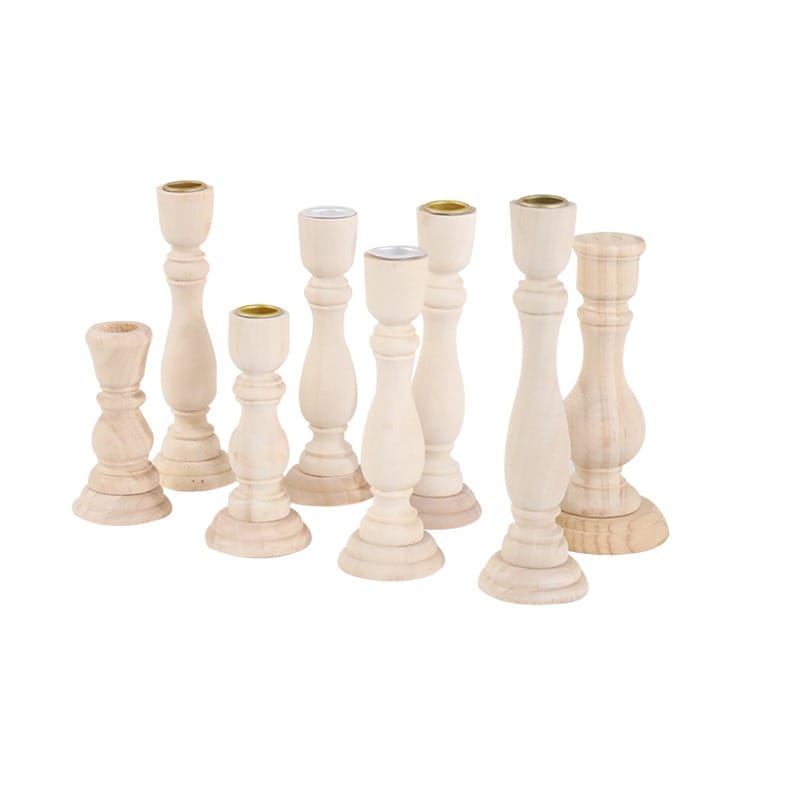 Unfinished wooden candle holders: Wholesale set for wedding, hotel, or home decor projects.
