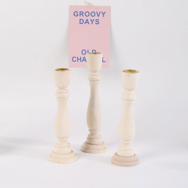 Wholesale Unfinished Wooden Candle Holders: Set of three for wedding, hotel, or home decor.
