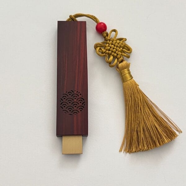 Personalized Wood USB Drive with decorative tassel. Custom wooden flash drive.