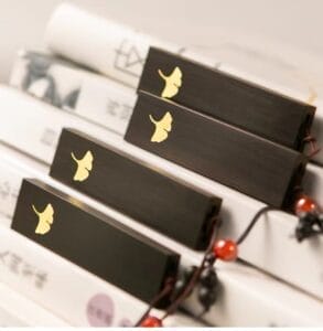 Personalized Wood USB Drive with golden ginkgo leaf. Custom wooden flash drives, logo engraved.