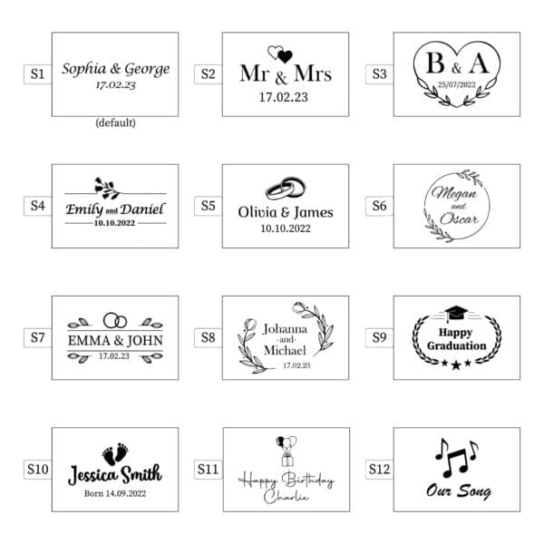 Wood USB drives with logo: Choose from 12 custom designs for weddings, birthdays, graduations, and more.