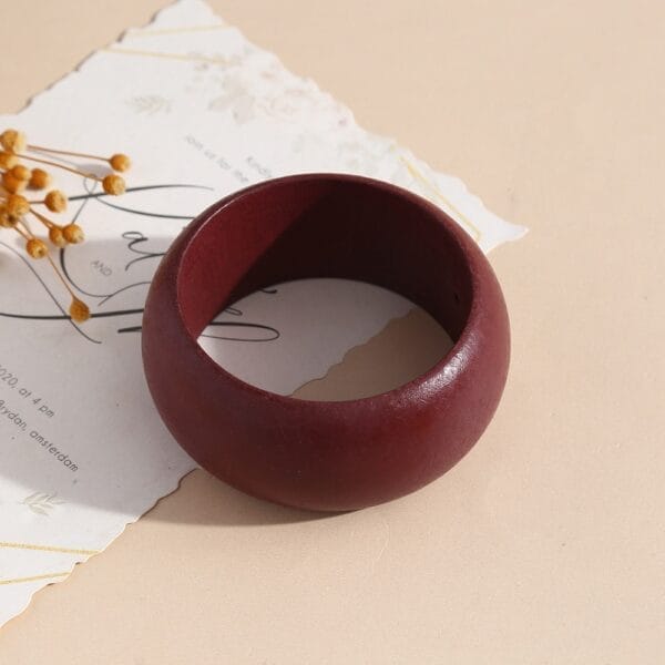 Dark red Geometric Wooden Bangle with matte finish. Niche stackable wooden bangle, 8.5-8.8 cm.