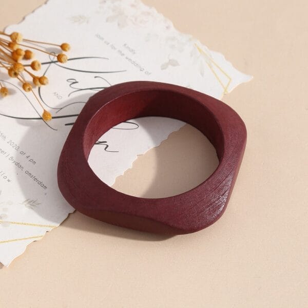 Geometric Wooden Bangle: Maroon, square, matte finish, 8.5-8.8 cm, stackable wooden bangle.