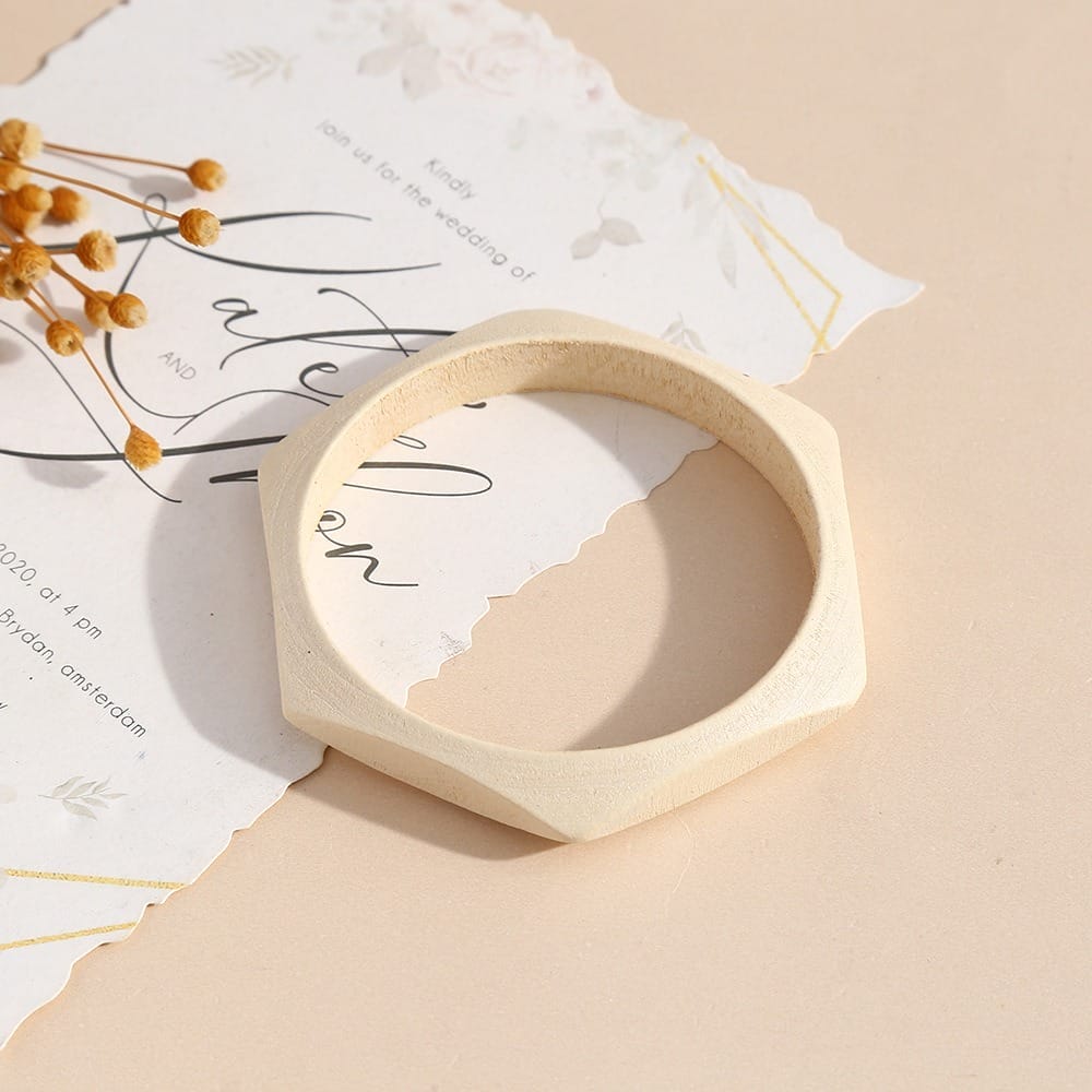 Geometric Wooden Bangle: Niche stackable bangle with a matte finish, 8.5-8.8 cm.