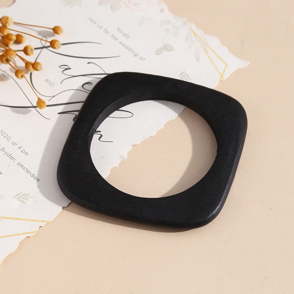 Geometric Wooden Bangle: Black matte finish square wooden bangle, stackable jewelry, 8.5-8.8 cm