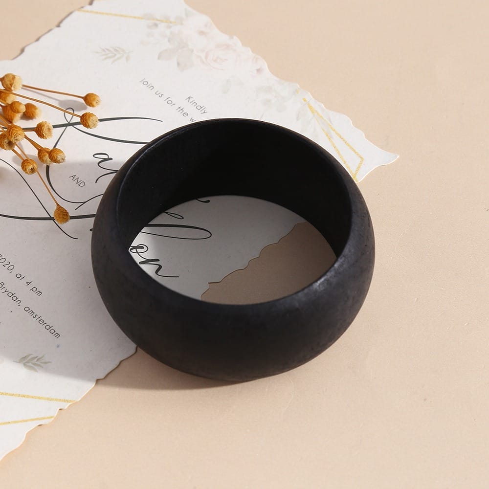 Geometric Wooden Bangle: Black niche stackable wooden bangle with matte finish, 8.5-8.8 cm.