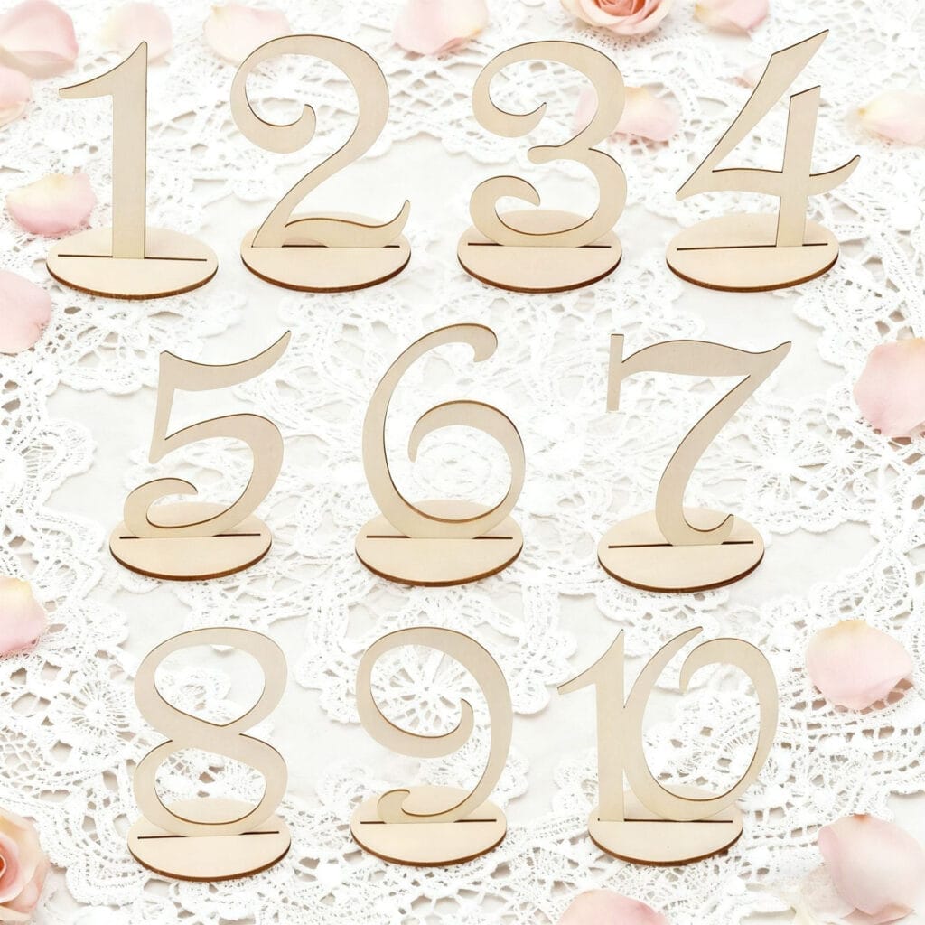 Rustic wood table numbers 1-10. Custom wooden wedding table numbers with elegant font.