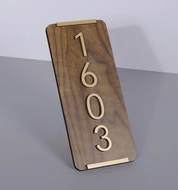 Personalized wooden house number sign, 11x11.6", showing "1603". Thick, custom address plaque.