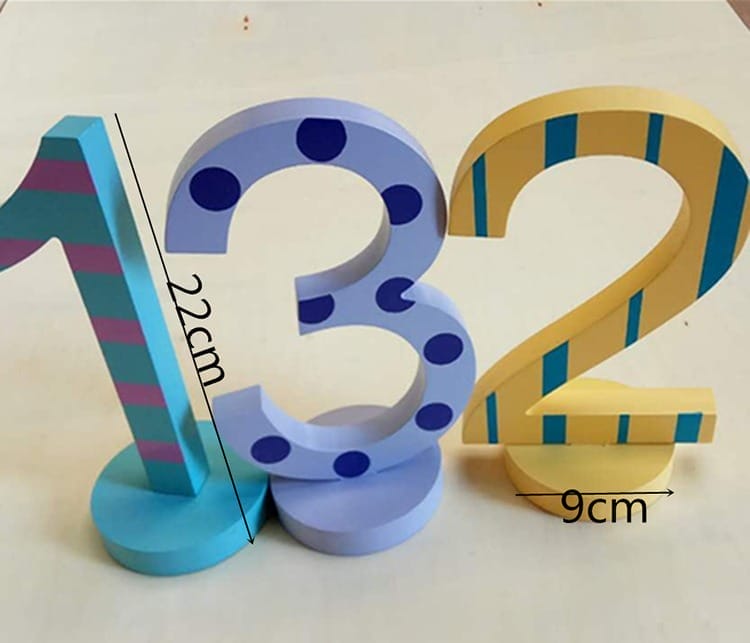 AUTO-DRAFT: Wooden numbers 132, colorful stripes & polka dots, for kids' room decor or birthday party