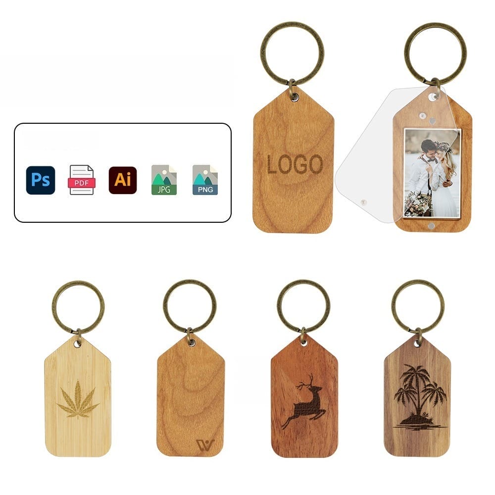 Customized Wooden Keychain with Photo – Romantic Gift for Couples: Personalized wooden keychains with logo, photo, or design.