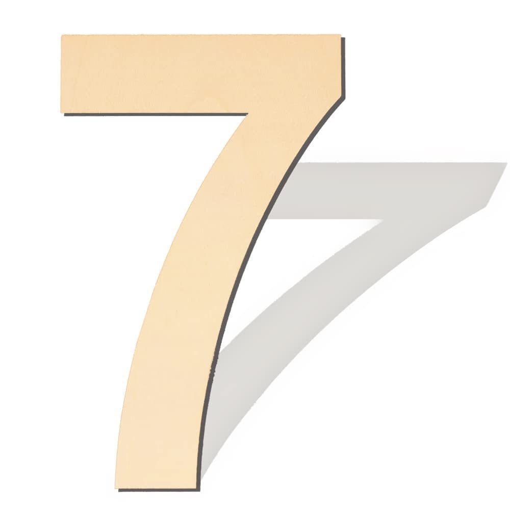 Wooden number seven with distinct shadow