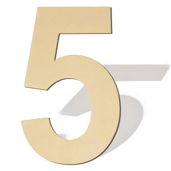 Wooden number five, unfinished wood craft for DIY projects