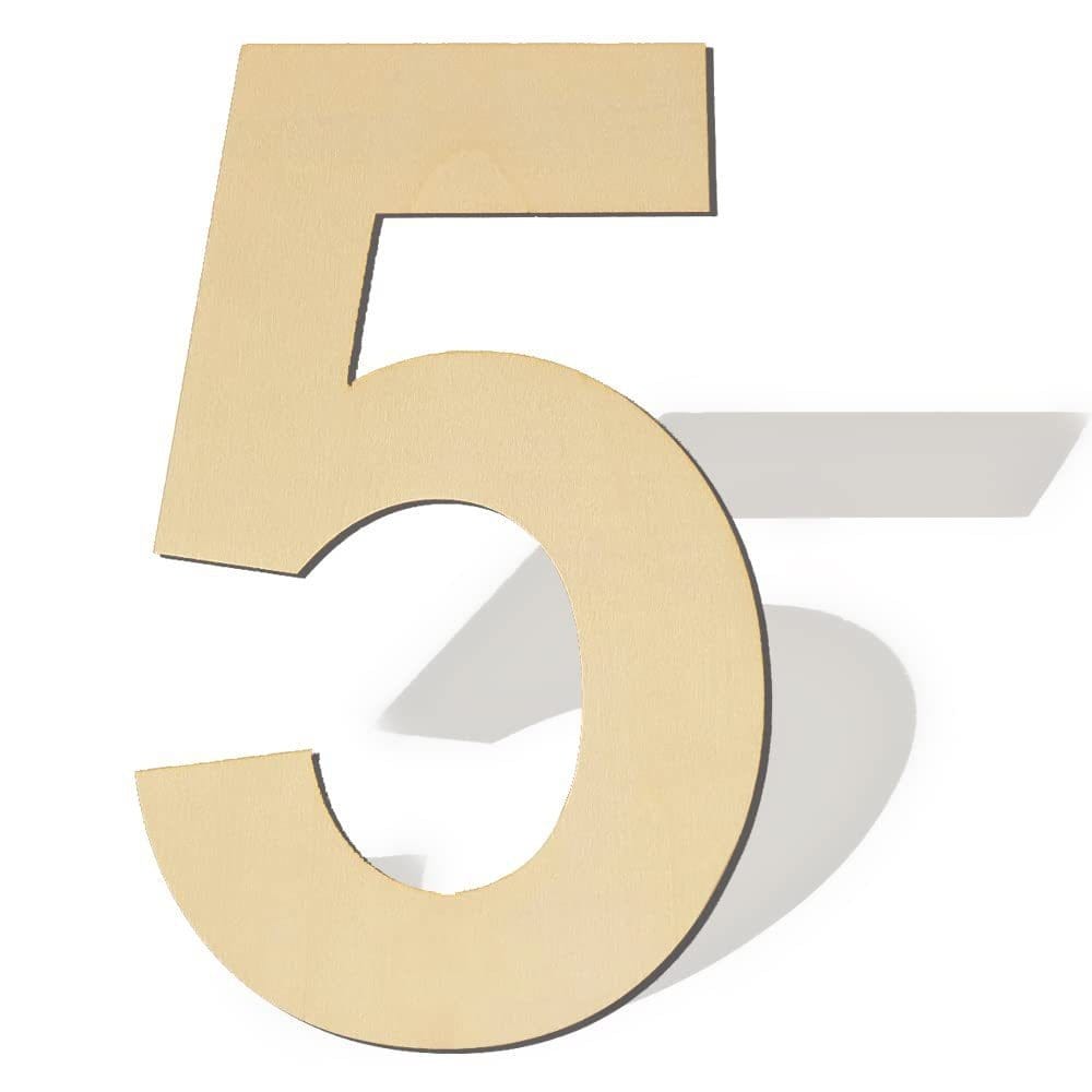 Wooden number five, unfinished wood craft for DIY projects