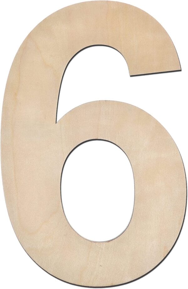 Wooden number six. Unfinished wood craft number.
