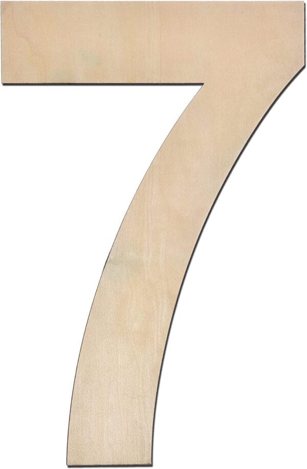 Wooden number 7. Natural wood grain finish.