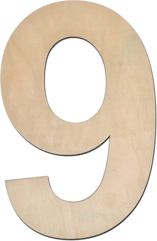 Wooden number nine, unpainted craft supply