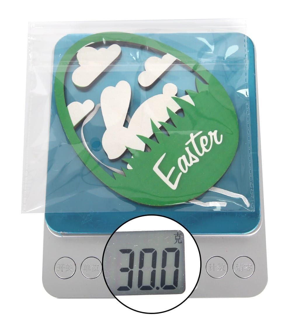 Personalized Easter Eggs Ornament: Wooden Easter decoration with bunny and clouds, weighing 30 grams