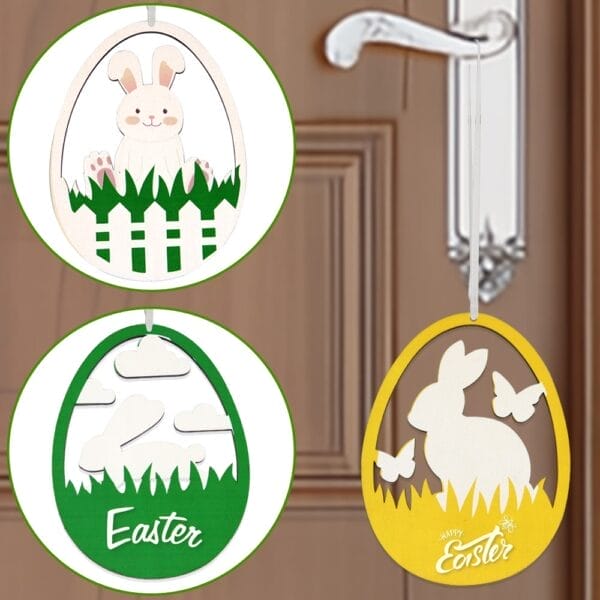 Personalized Easter Eggs Ornaments: Wooden hanging decorations for Easter party.