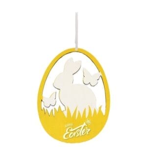 Personalized Easter Egg Ornament: Wooden hanging decoration with bunny and butterflies for Easter party.