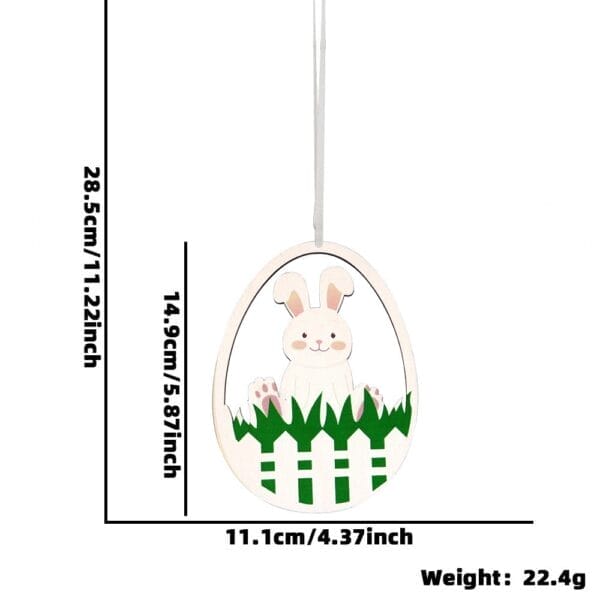 Personalized Easter Egg Ornament: Wooden decoration with bunny peeking over a fence for party hanging.