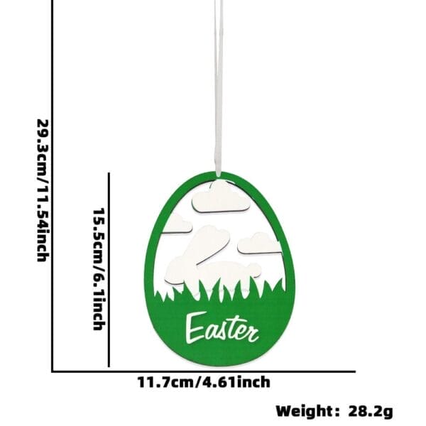 Personalized Easter Eggs Ornament: Wooden hanging decoration with bunny, clouds, grass, and "Easter" cut-out design.