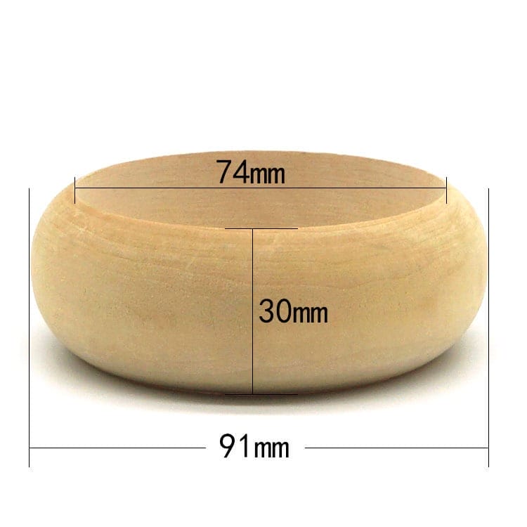 Unfinished wood bangle bracelets wholesale, 91mm diameter, 30mm height. Small wooden bowl.