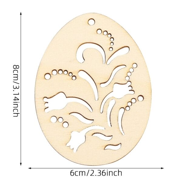 Wooden egg cutout with floral design, perfect for Easter crafts and decorations.