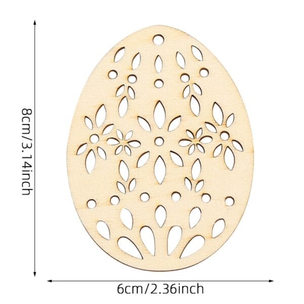 Wooden Easter egg ornament with delicate floral cutouts, perfect for spring decorations.