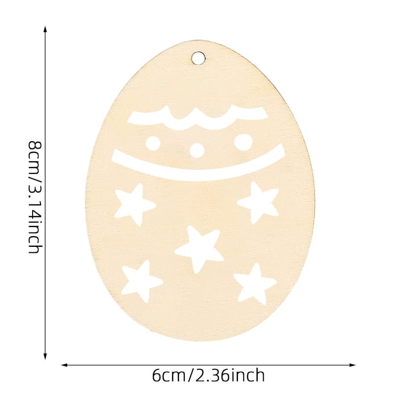 Wooden Easter egg cutout with star and scallop design for DIY crafts