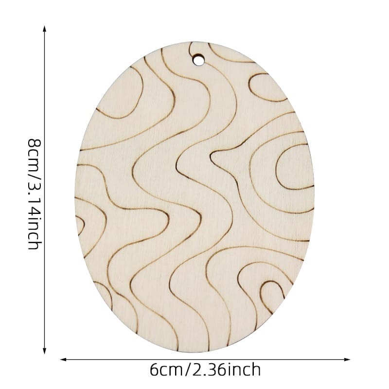 AUTO-DRAFT oval wooden tag with wavy line pattern and pre-drilled hole for crafting.
