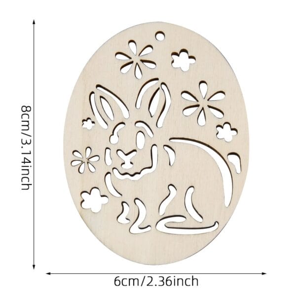 AUTO-DRAFT: Wooden Easter egg ornament featuring laser-cut rabbit and floral details