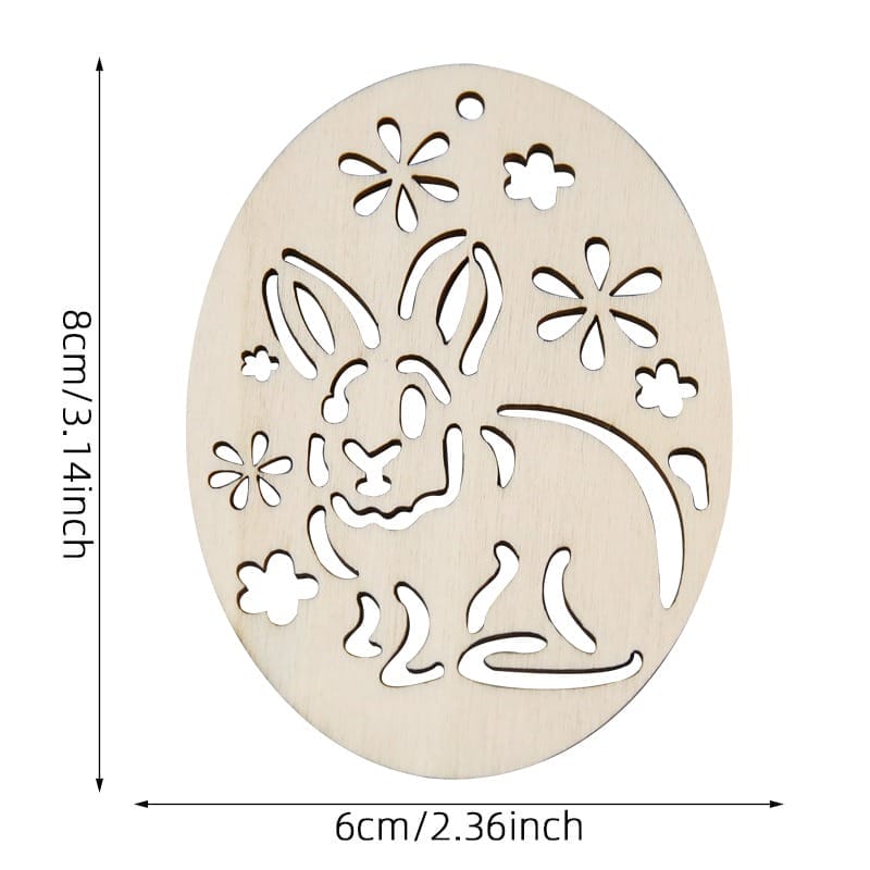 AUTO-DRAFT: Wooden Easter egg ornament featuring laser-cut rabbit and floral details