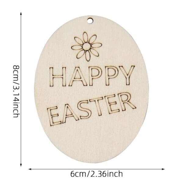 Wooden Happy Easter tag with flower design, oval shape, perfect for Easter decorations