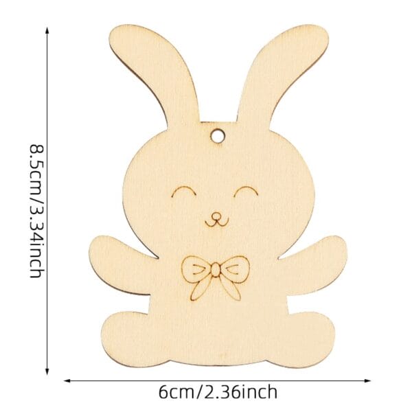 AUTO-DRAFT: Wooden bunny cutout with a cute face and bow tie, perfect for Easter crafts