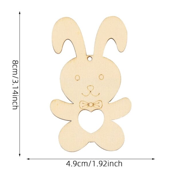 Wooden bunny craft with heart cutout and bowtie detail