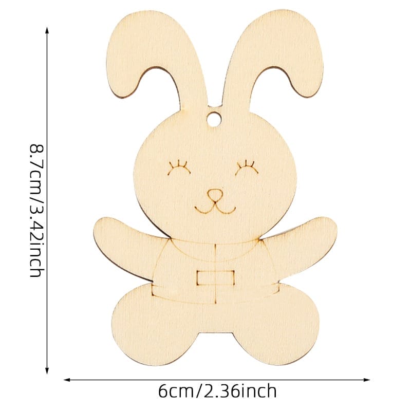Wooden bunny craft with hinged body, dimensions 8.7cm x 6cm