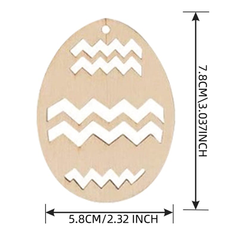 Wooden Easter egg ornament with zigzag cutouts, 7.8cm height, 5.8cm width