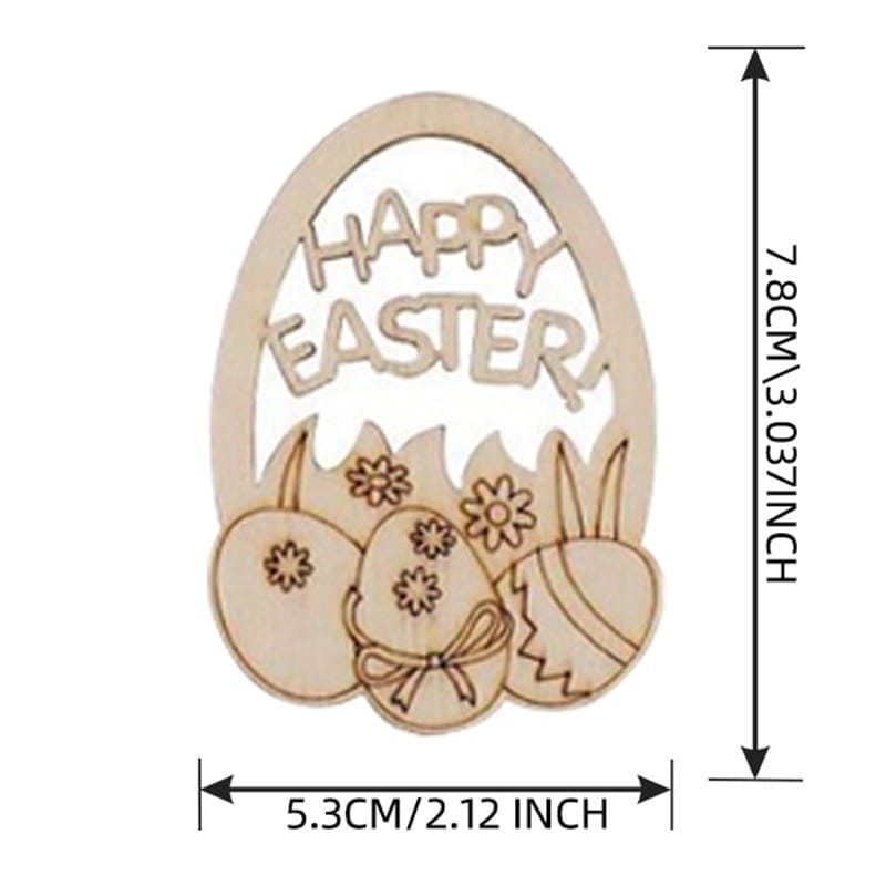 Wooden Happy Easter egg decoration with floral egg designs, 7.8cm x 5.3cm