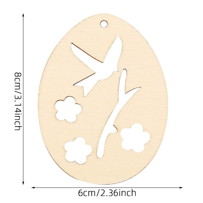 Wooden egg ornament with bird, branch, and flower cutouts, perfect for Easter decoration